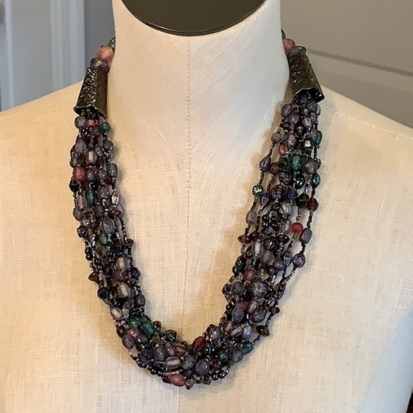Chico’s glass bead multi strand colorful boho chunky style easy hook closure - Picture 1 of 7